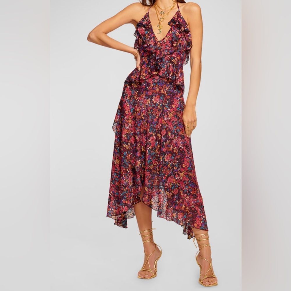 Ramy Brook Everlee Floral-Print Ruffle Midi Dress NWT Size 0